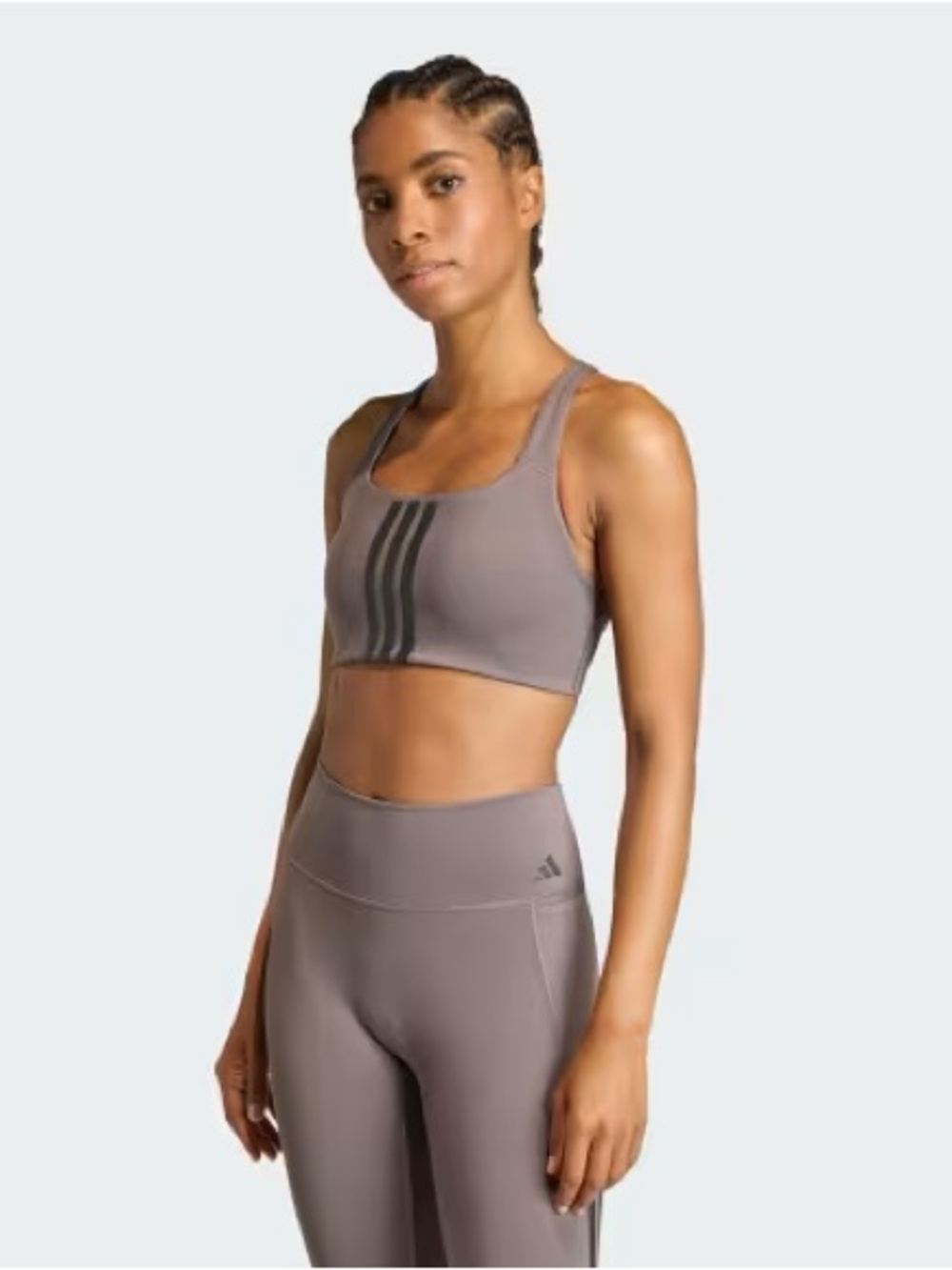 adidas Taupe Racerback Sports Bra with Black Three-Stripes